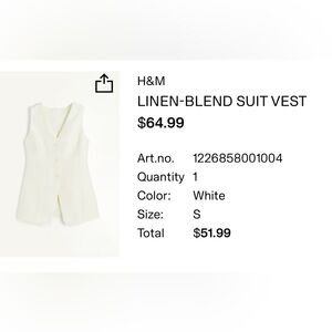 H&M Ivory Linen-Blend Vest